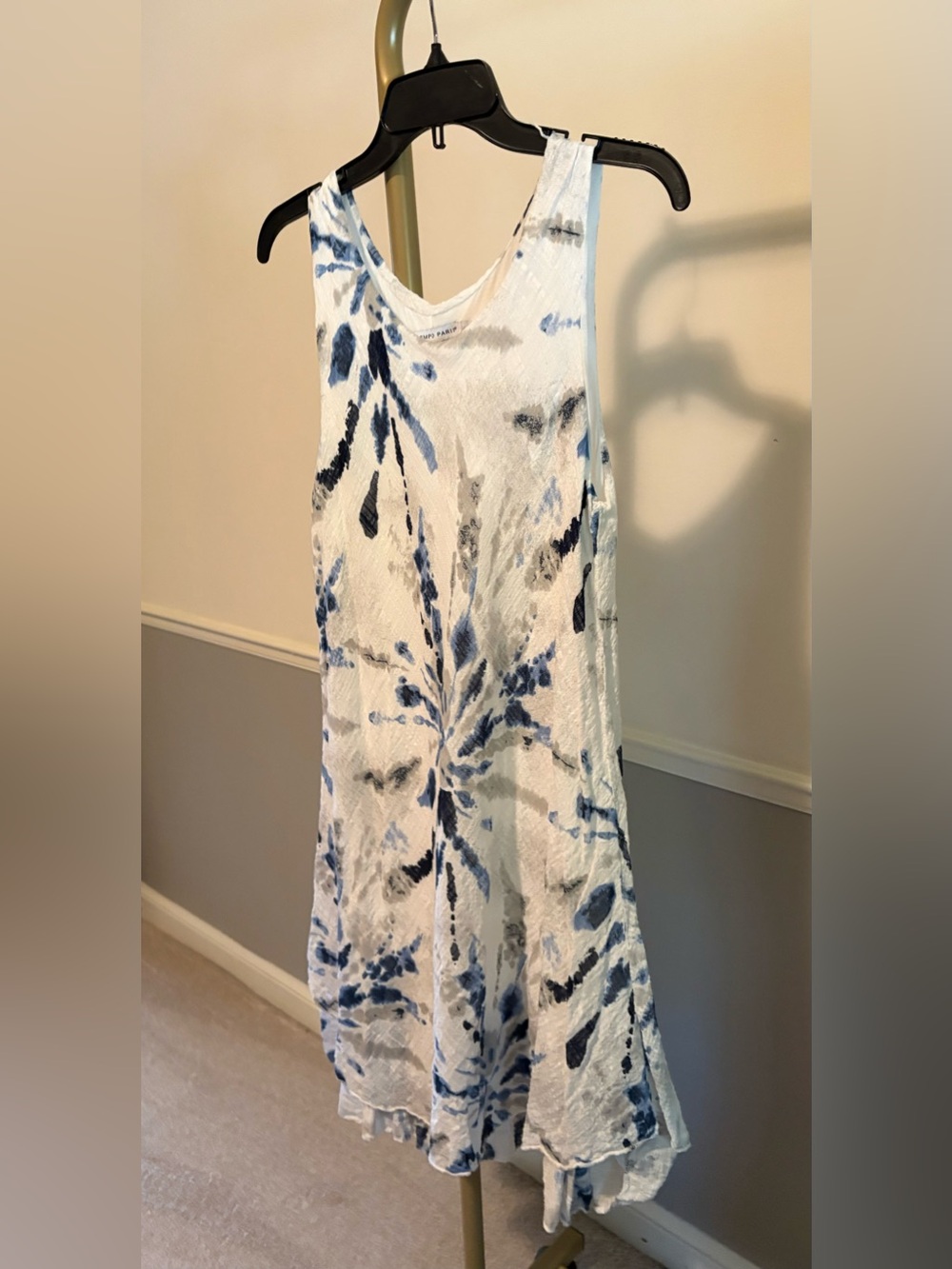 Midi Dress in White & Blue lLinen Blend